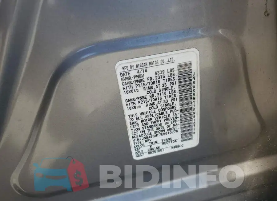 JN8AS5MT7EW610776 Photo# 12