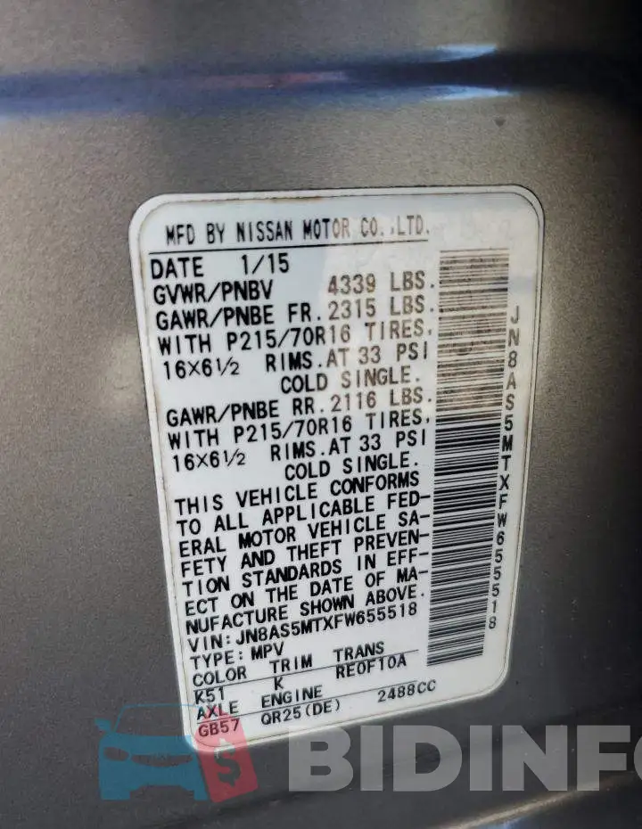 JN8AS5MTXFW655518 Photo# 14