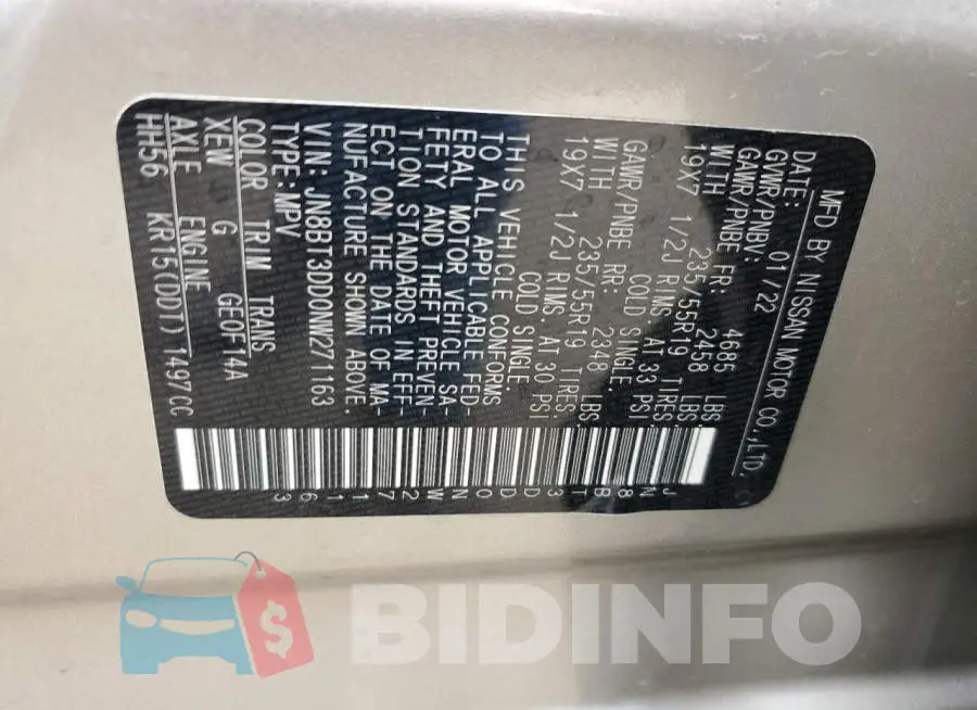 JN8BT3DD0NW271163 Photo# 13