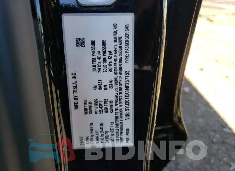 5YJ3E1EA1NF287153 Photo# 12