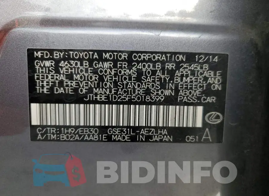 JTHBE1D25F5018399 Photo# 13