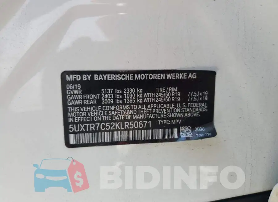 5UXTR7C52KLR50671 Photo# 13