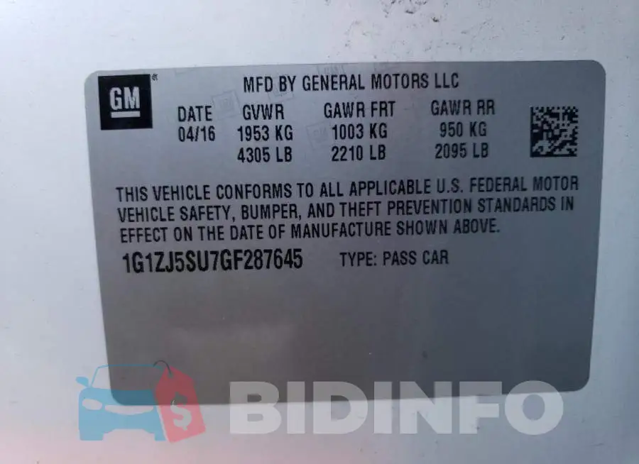 1G1ZJ5SU7GF287645 Photo# 12