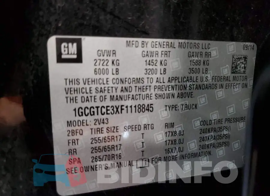 1GCGTCE3XF1118845 Photo# 12