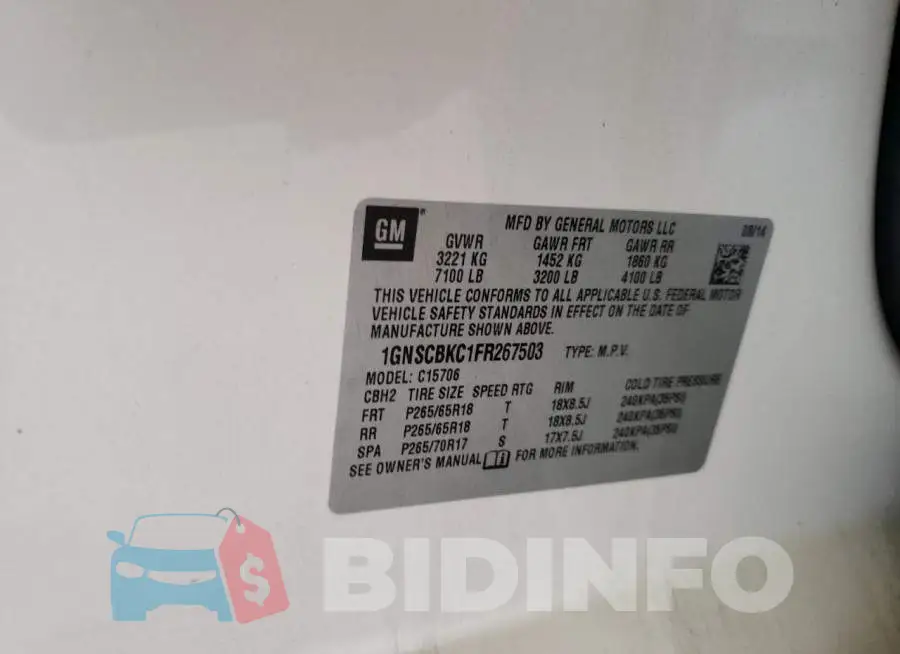 1GNSCBKC1FR267503 Photo# 12