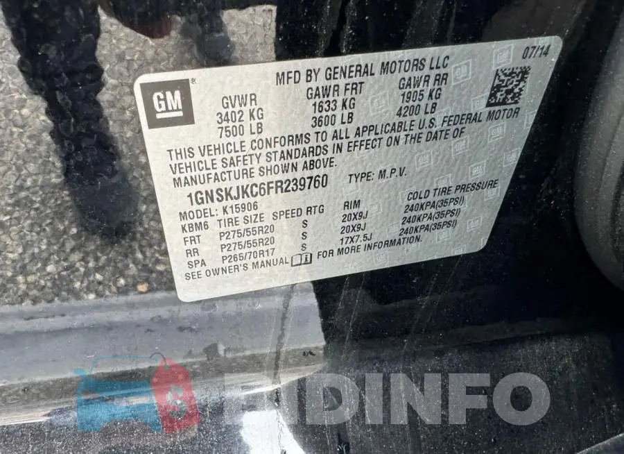 1GNSKJKC6FR239760 Photo# 10