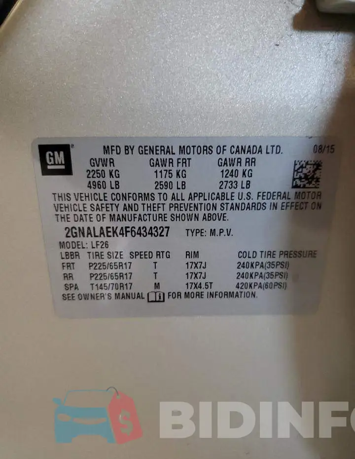 2GNALAEK4F6434327 Photo# 12