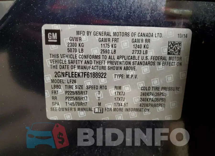 2GNFLEEK7F6188922 Photo# 12