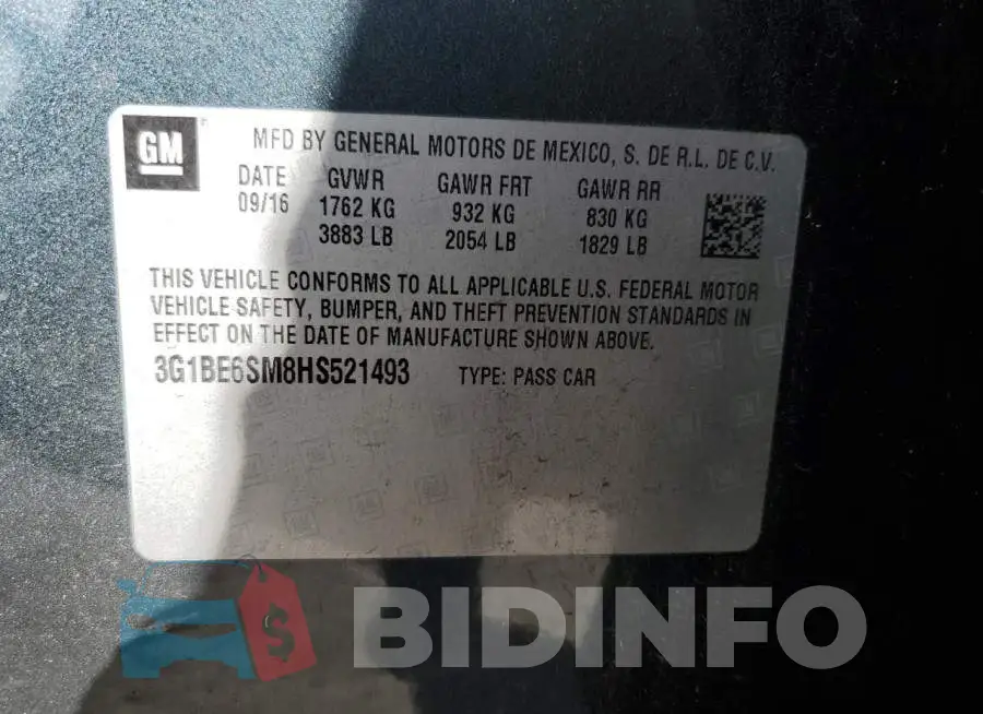 3G1BE6SM8HS521493 Photo# 12