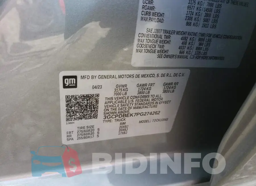 3GCPDBEK7PG274262 Photo# 12