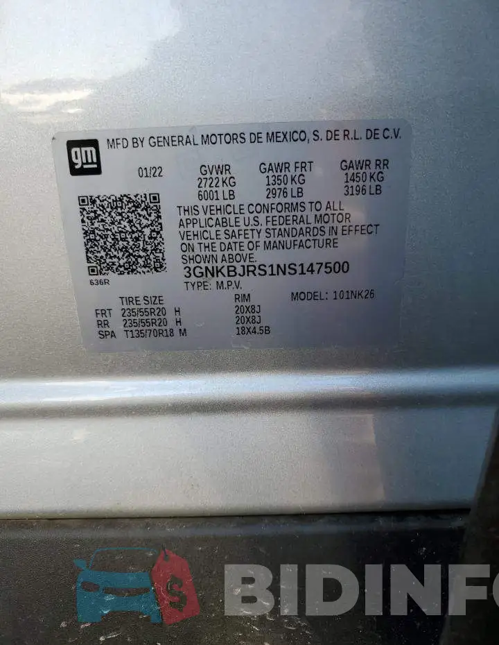 3GNKBJRS1NS147500 Photo# 13