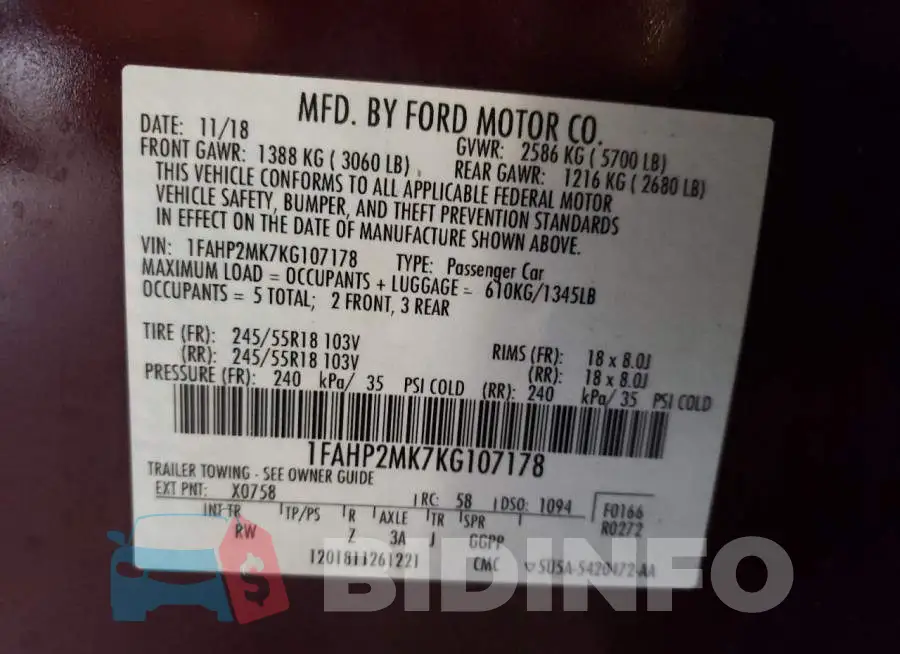 1FAHP2MK7KG107178 Photo# 12