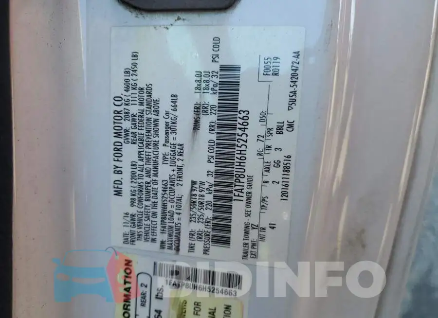 1FATP8UH6H5254663 Photo# 13