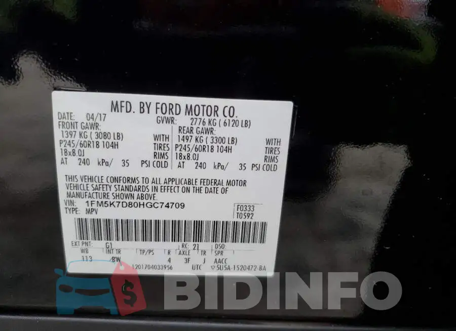1FM5K7D80HGC74709 Photo# 13