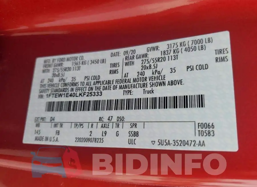 1FTEW1E40LKF25333 Photo# 12