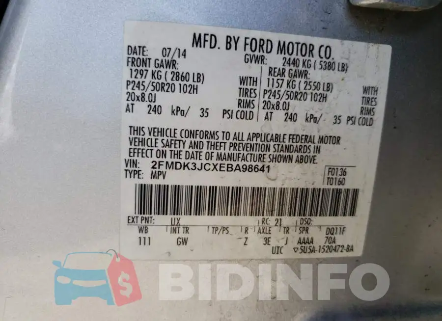 2FMDK3JCXEBA98641 Photo# 13