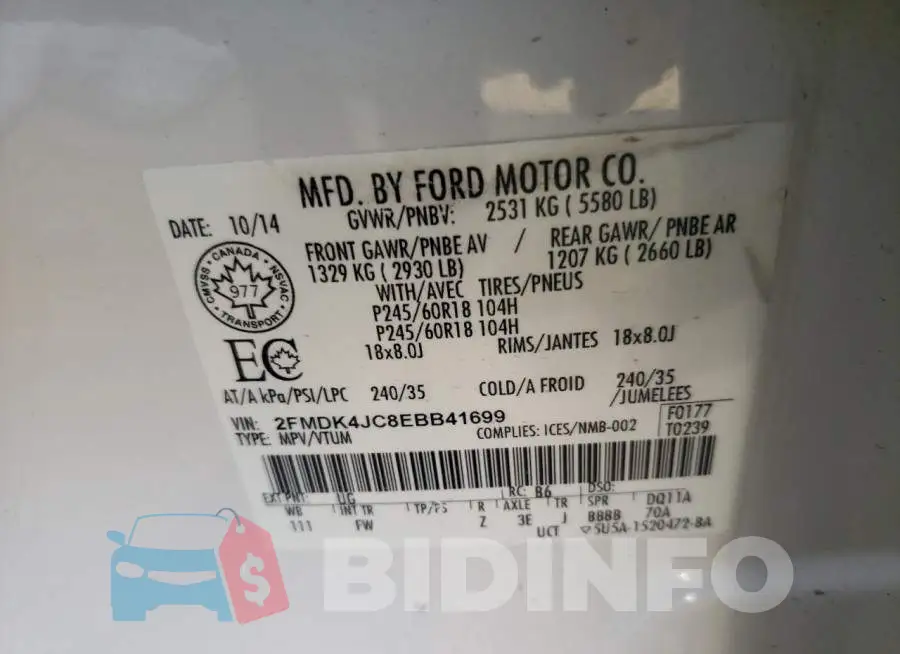2FMDK4JC8EBB41699 Photo# 13