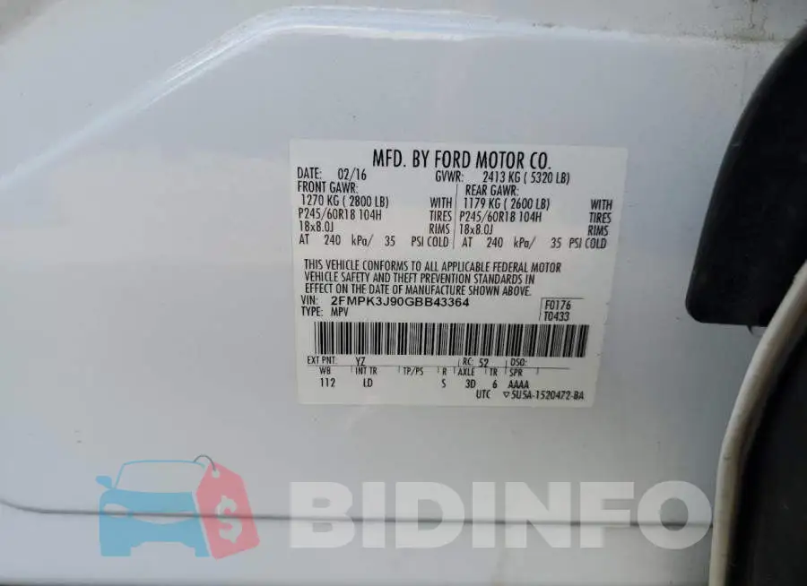 2FMPK3J90GBB43364 Photo# 12