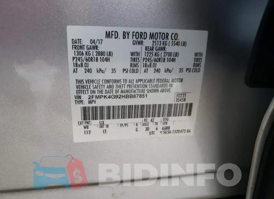 2FMPK4G92HBB87851 Photo# 13
