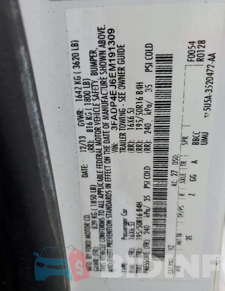 3FADP4EJ6EM191309 Photo# 12