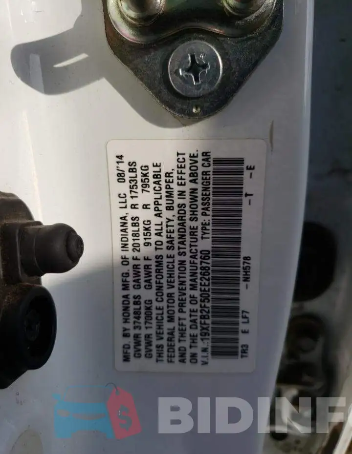 19XFB2F50EE268760 Photo# 12