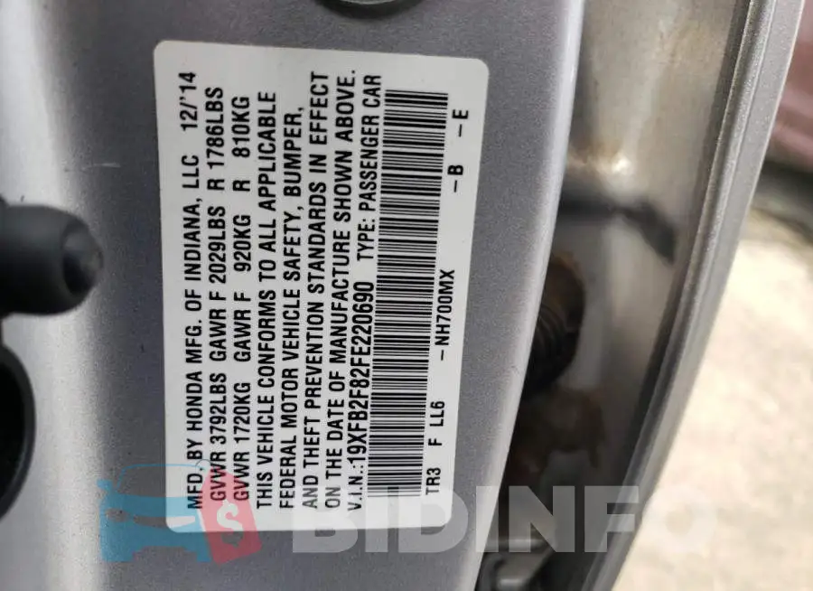 19XFB2F82FE220690 Photo# 12