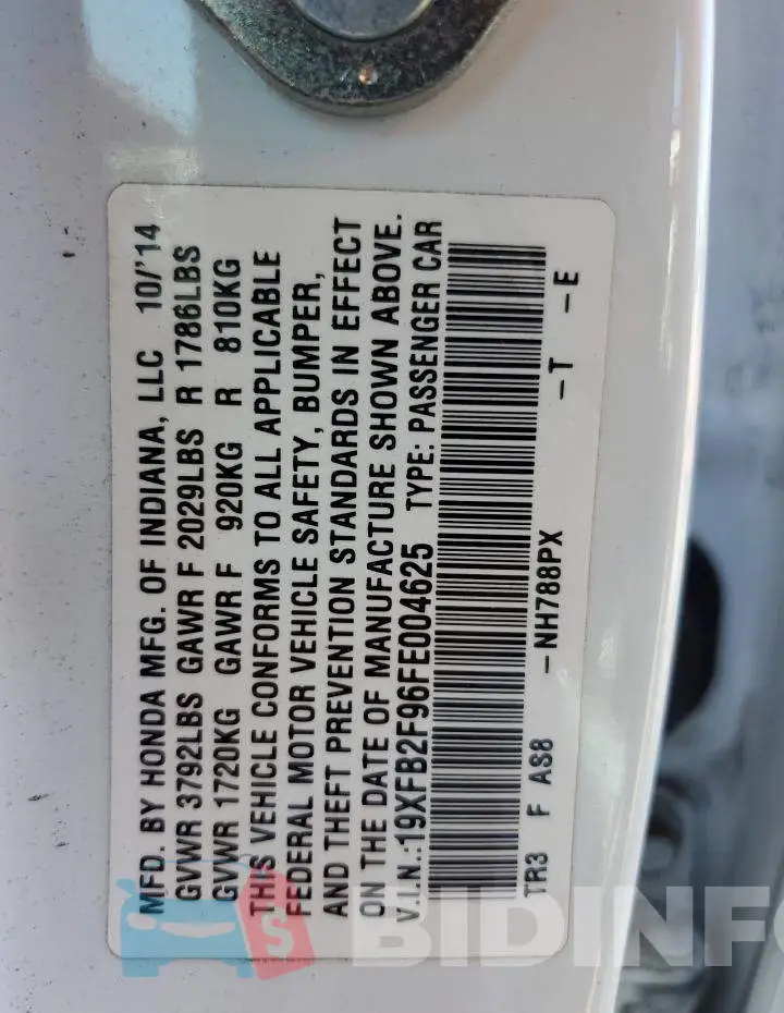 19XFB2F96FE004625 Photo# 13