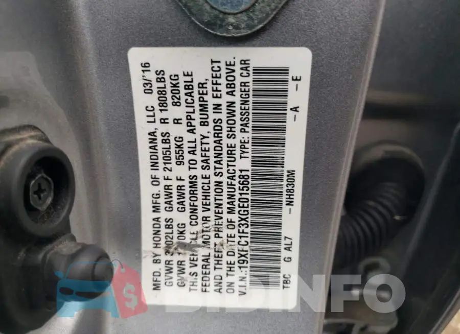 19XFC1F3XGE015681 Photo# 13