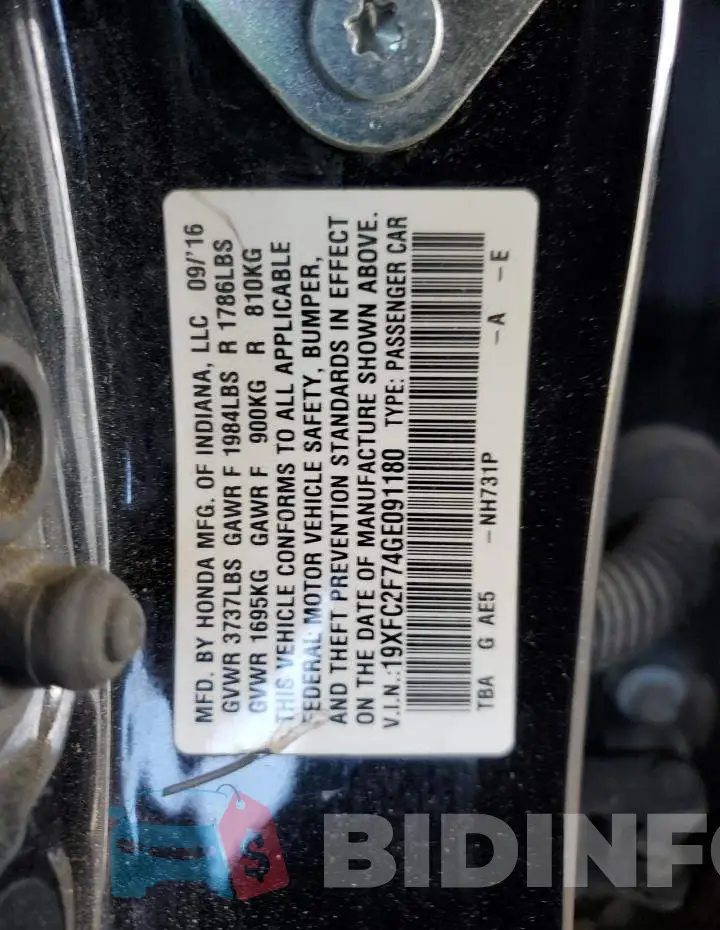 19XFC2F74GE091180 Photo# 12