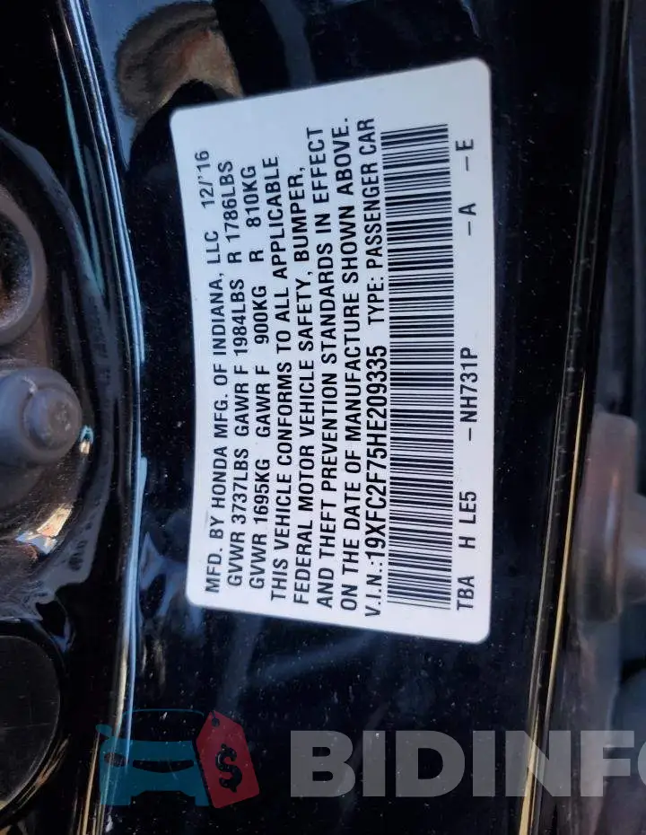 19XFC2F75HE209335 Photo# 13