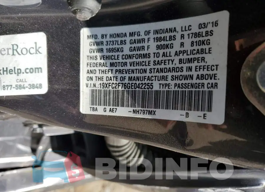 19XFC2F76GE042255 Photo# 12