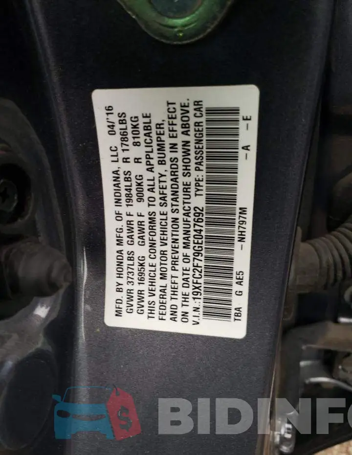 19XFC2F79GE047692 Photo# 12