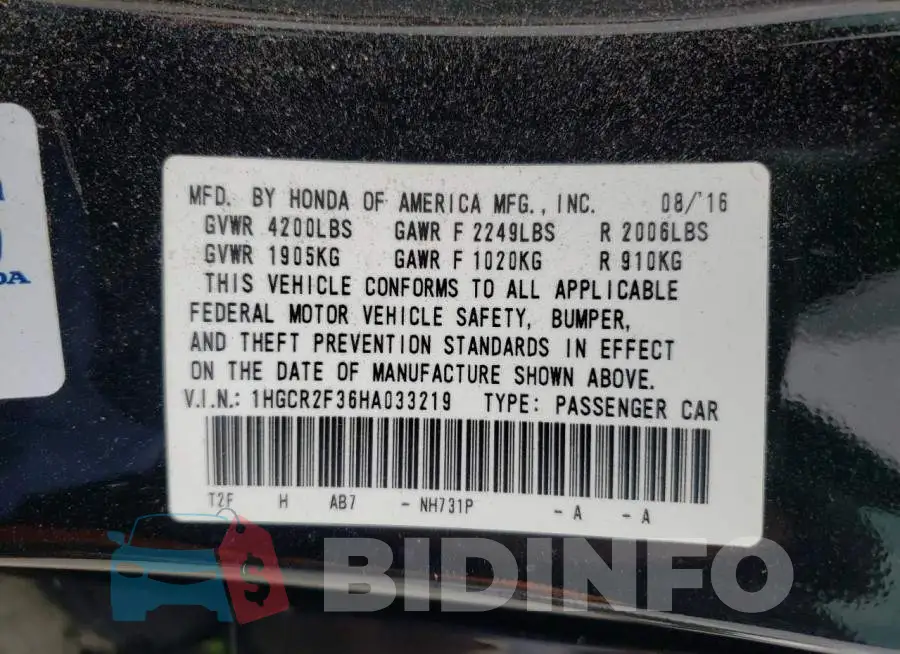1HGCR2F36HA033219 Photo# 12