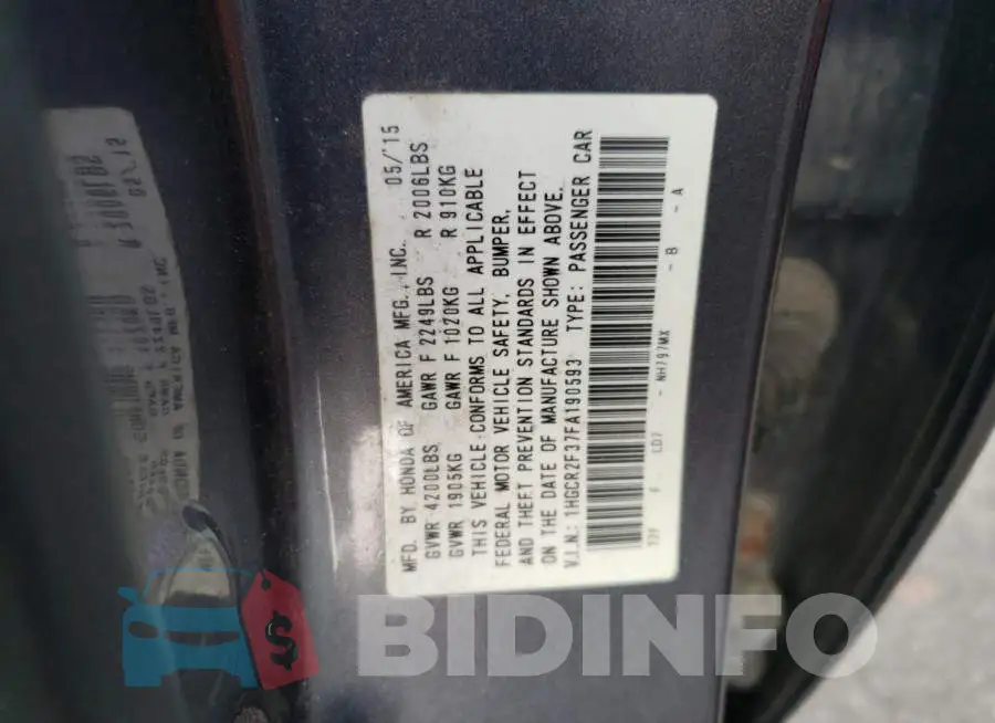 1HGCR2F37FA190593 Photo# 12