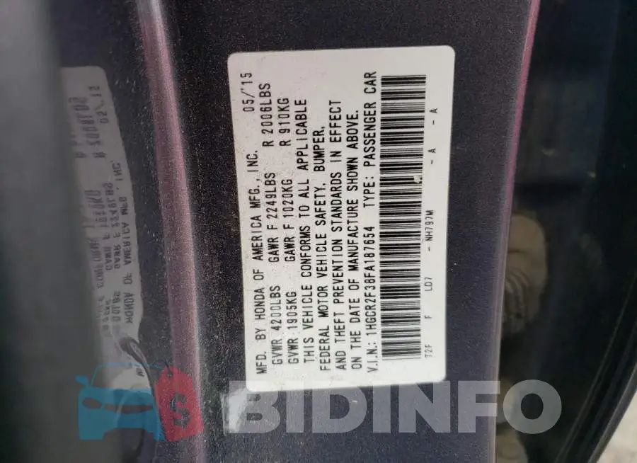1HGCR2F38FA187654 Photo# 12