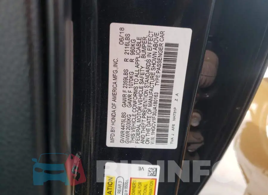 1HGCV1F30JA180163 Photo# 12