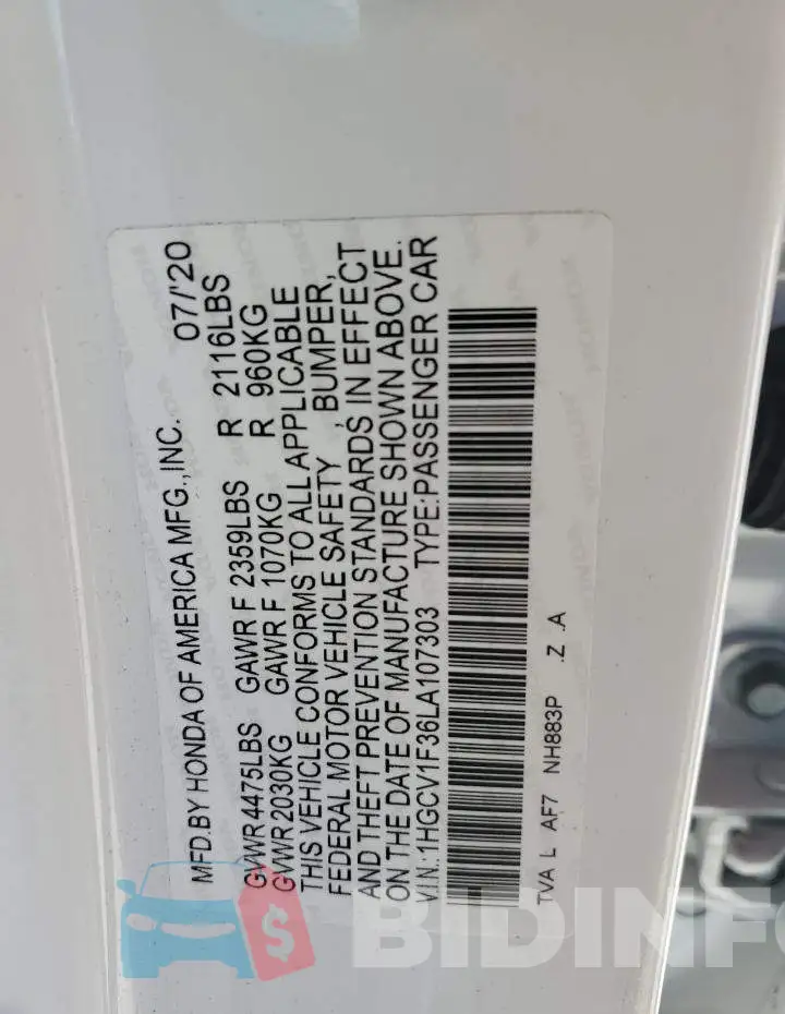 1HGCV1F36LA107303 Photo# 12