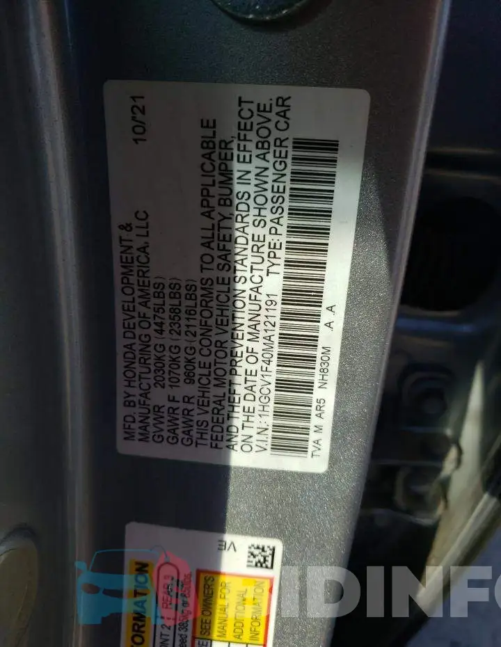 1HGCV1F40MA121191 Photo# 12