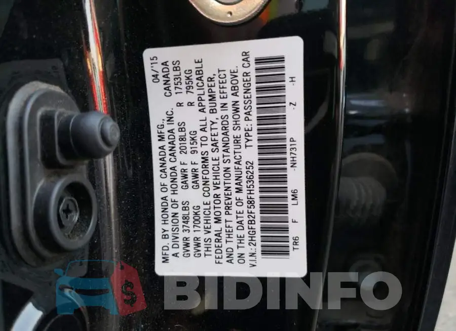 2HGFB2F58FH536252 Photo# 13