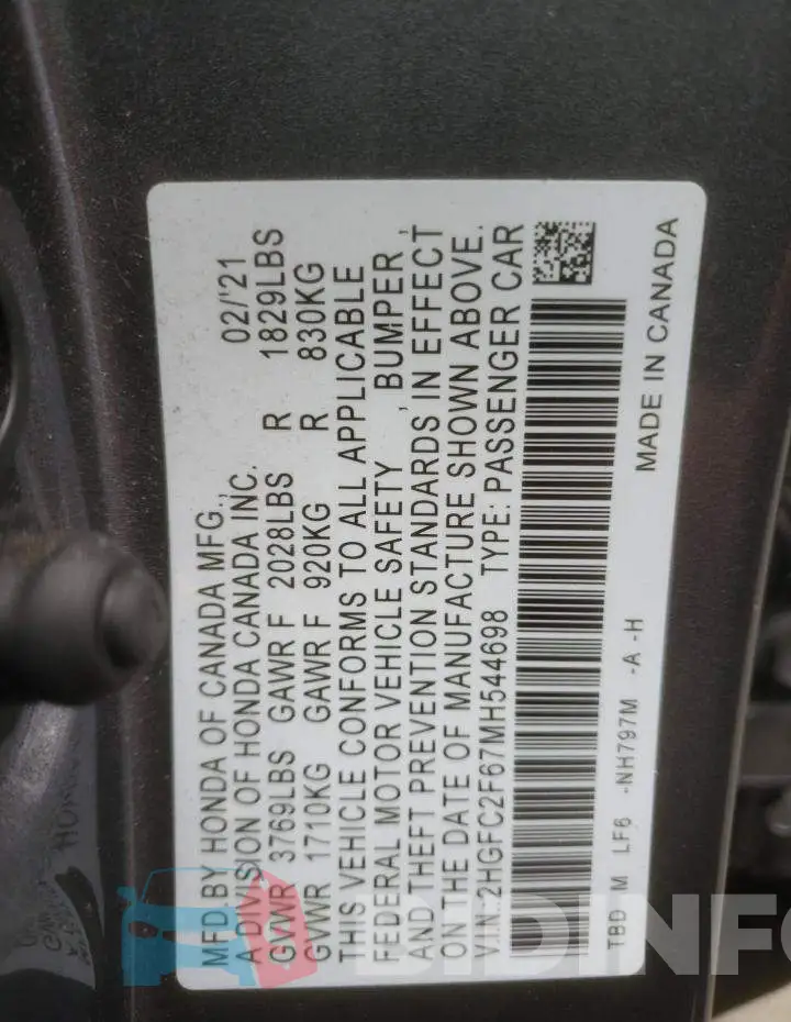 2HGFC2F67MH544698 Photo# 12