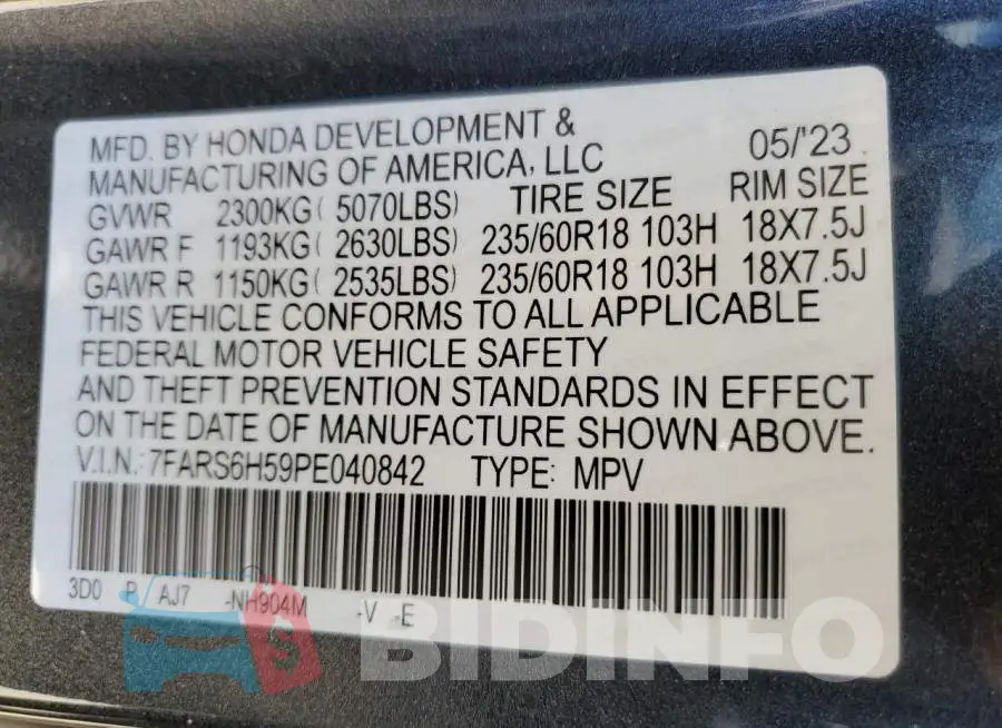 7FARS6H59PE040842 Photo# 12