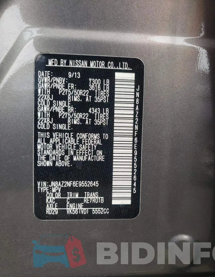 JN8AZ2NF6E9552645 Photo# 13