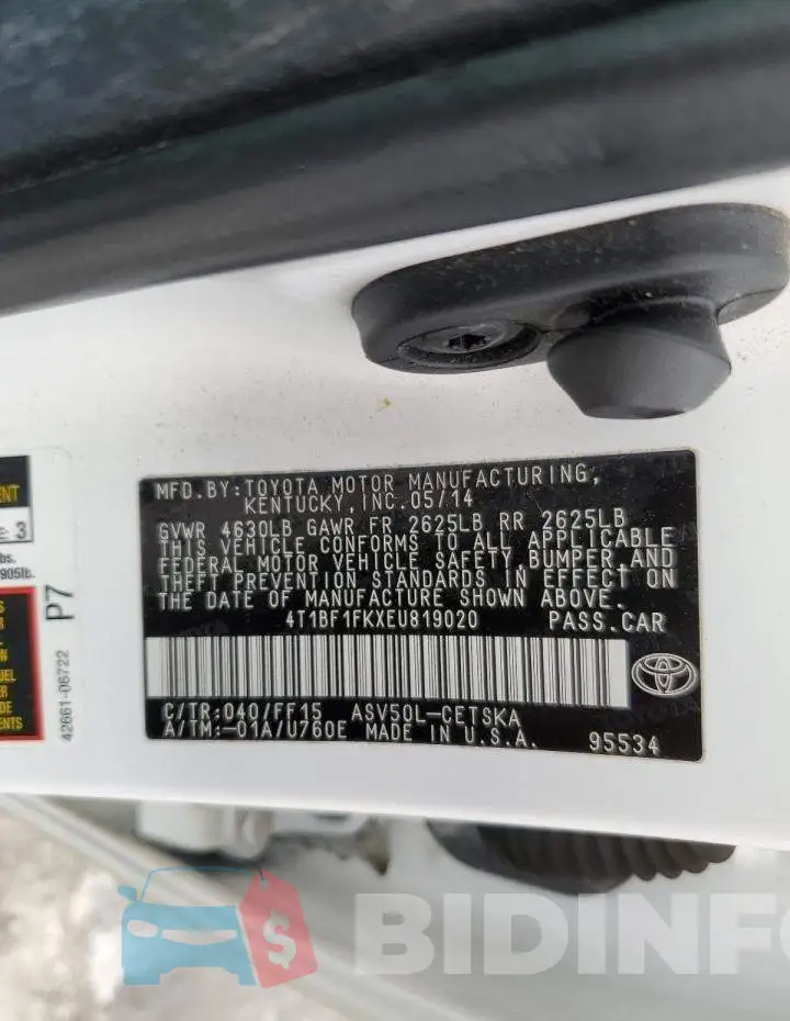 4T1BF1FKXEU819020 Photo# 12