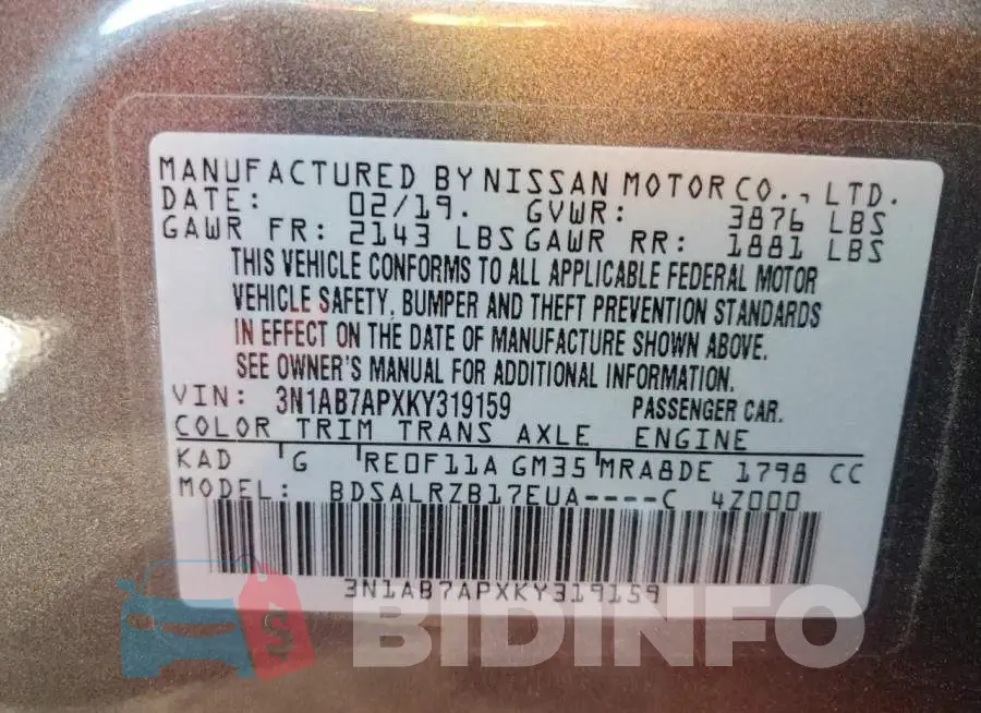 3N1AB7APXKY319159 Photo# 13