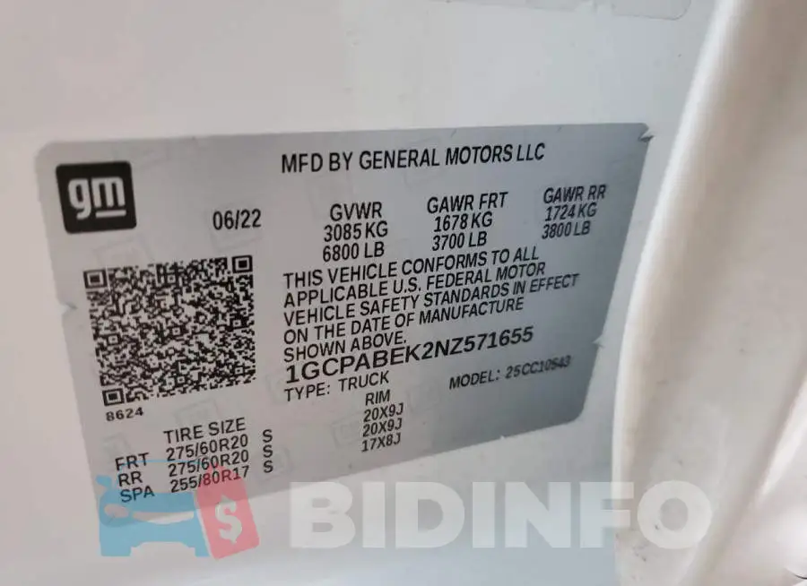 1GCPABEK2NZ571655 Photo# 12