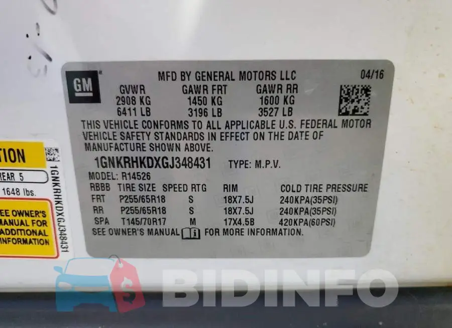 1GNKRHKDXGJ348431 Photo# 13