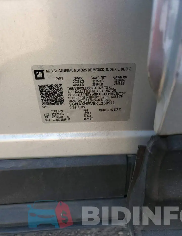 3GNAXHEV6KL158911 Photo# 12