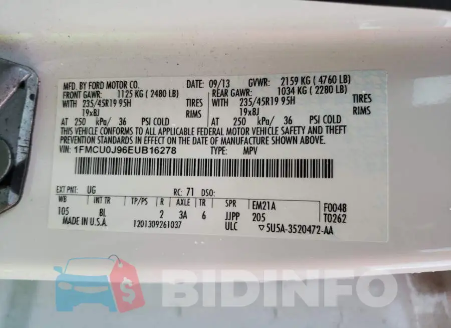 1FMCU0J96EUB16278 Photo# 13