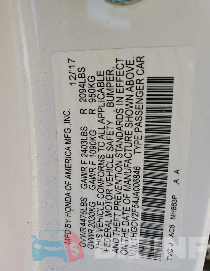 1HGCV2F54JA006846 Photo# 12