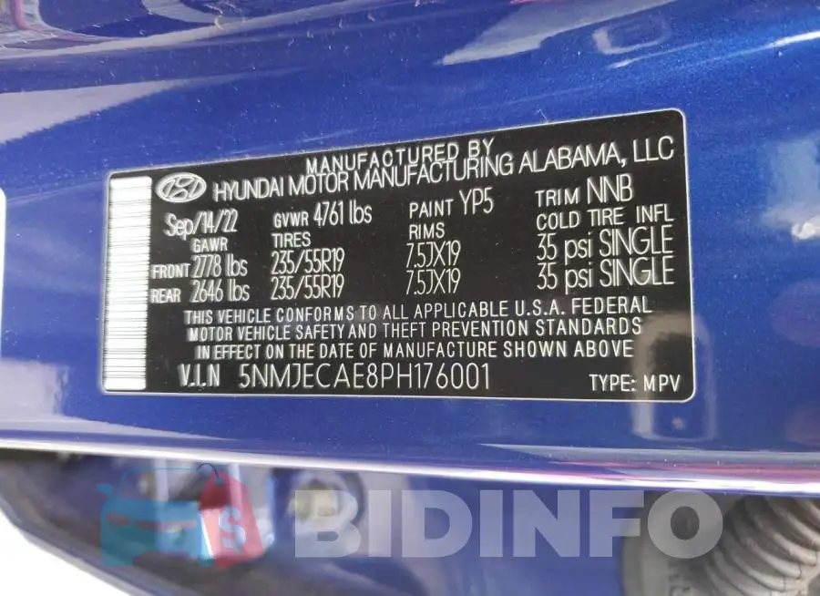 5NMJECAE8PH176001 Photo# 13